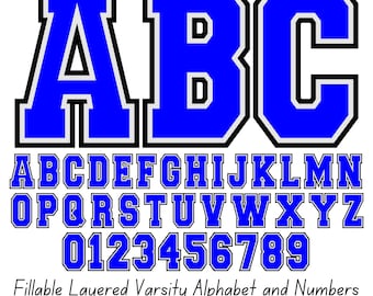 Varsity Font SVG: Layered Fillable Alphabet & Numbers (Digital Download)