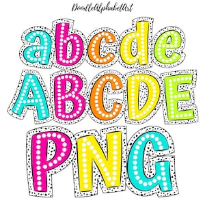 Dalmatian Dots Letters PNG Bundle, Bright Color, 5 Alpha Sets, Handwritten Marquee Dots Alphabet PNG, Digital Sublimation, Dalmatian Spots