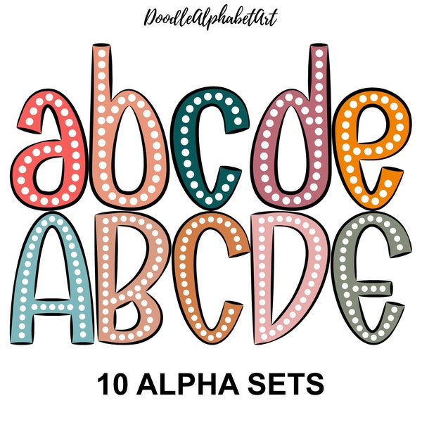 Boho Dots Letters PNG Bundle, Bohemian Color Palette, 10 Alpha Sets, Marquee Letters PNG, Digital Polka dots Alphabet Download for DIY craft