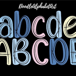 Scribble letters PNG in 5 Pastel Candy color palette, A Digital Hand Drawn Underline Doodle Alphabet PNG Bundle for Sublimation Designs, DIY