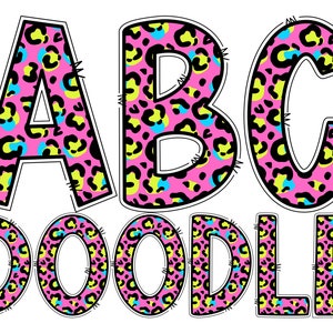 Bright Leopard Animal Print Alphabet Digital Letters PNG, Hand Drawn Digital Doodle Alphabet Sublimation Clipart PNG