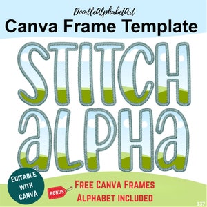 Digital Stitch letters PNG feat. Duotone Effects, Faux Embroidery Applique Patch, One Document & Separated Canva Frames Alphabets for DIY