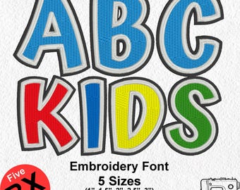 Kids Embroidery Font: Satin Stitch Alphabet (5 Sizes, 7 Formats)