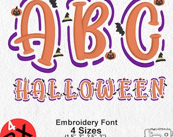 Halloween Satin Stitch Embroidery Font, 4 Sizes 7 Formats + 4 Native BX Font