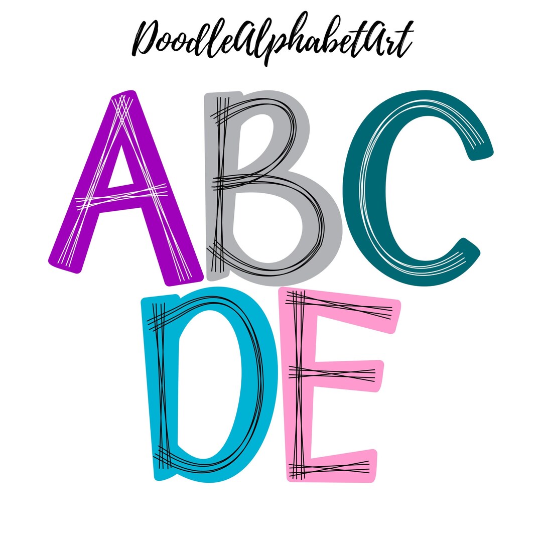 Scribble Letters PNG in 5 Colors Like Dark Violet, Illusion, Noble