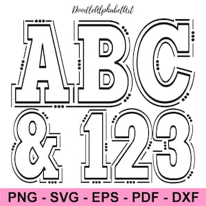 Sports Doodle Alphabet Font Bundle, Bold Outline Letters SVG PNG EPS Pdf, Dxf for Cricut, Sublimation Craft, Decorative Display Varsity Font