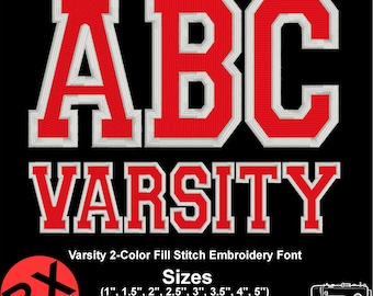 Varsity 2 Color Embroidery Font, 8 Sizes 7 Formats , Native BX, Outline Varsity Font Fill Stitch