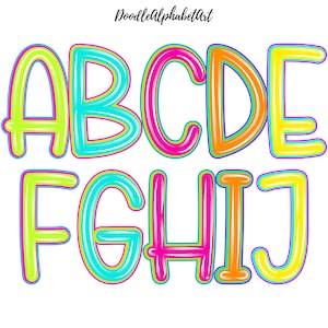 Funky Lettering Doodles PNG Bundle: Bright Color Alpha Pack (Digital Download)