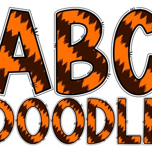 Tiger Stripe Skin Animal Digital Alphabet Letters PNG, Hand Drawn Digital Doodle Alphabet Tiger skin Sublimation Clipart PNG
