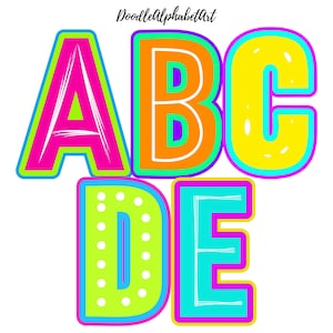 Funky Colorful Alphabet PNG Bundle: 5 Alpha Sets (Digital Download)