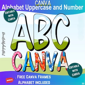 Retro Doodle Letters: Handwritten Uppercase Font, Canva Alphabet Frames Template. Drag & Drop CANVA LETTERS | Fill Your Own Patterns, colors