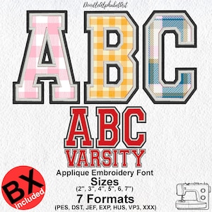 Sport Varsity Applique 2-Color Outline Satin Stitch Embroidery Font, 7 Formats, Sizes: 2&quot; to 7&quot; , Native BX Files
