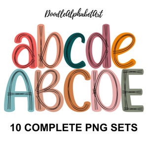 Earthy Boho Scribble Alphabet Bundle - Handwritten Comic Font PNG, Digital Downloads