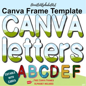 Handwritten Canva Frames Alphabet, Retro Black Glitter Border Letters, Editable Canva Frames, Easy Drag and Drop Photo, Patterns or colors