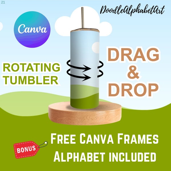 Animated Tumbler Canva MockUp, Add Your Own Background, 20oz Rotating Tumbler Mockup for Canva, Editable Canva Frame Template