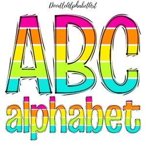 Bright Summer vibes Letters PNG, Doodle Alphabet PNG Bundle, Digital Downloads Handwritten Summer Doodle Letters Alphabet for DIY crafts