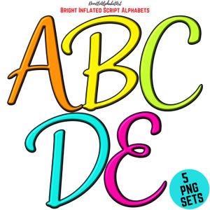 3D inflated Script Doodle Alphabet PNG Bundle, Handwritting Bright color Puffy Script Letters for Sublimation designs and DIY Projects