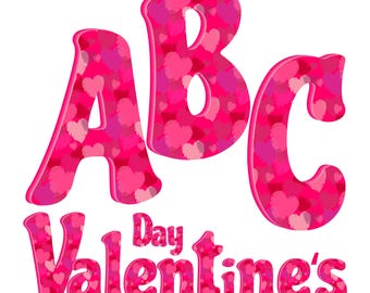 Valentine's Day Pink Doodle Alphabet PNG Bundle (Digital Download)