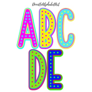 Neon Polka Dot Alphabet PNG Bundle: Funky Marquee Letters (Digital Download)