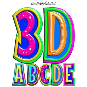 Funky 3D Inflated Letters PNG: Bright Color Alpha Sets (Digital Download)