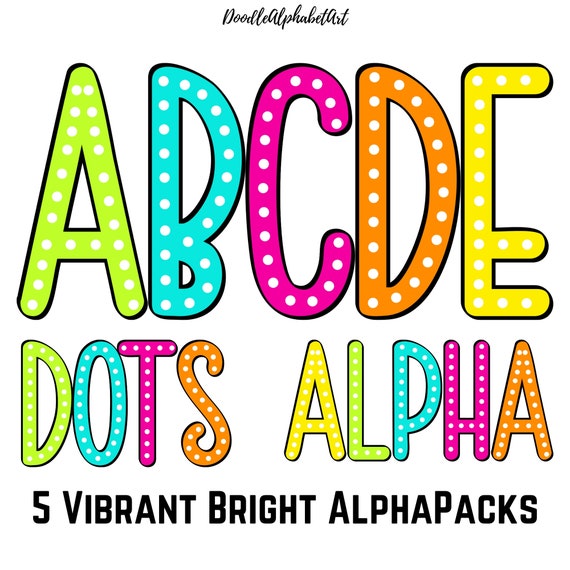 Polka Dot Alphabet PNG: Bright Tall Font Letters (digital Download