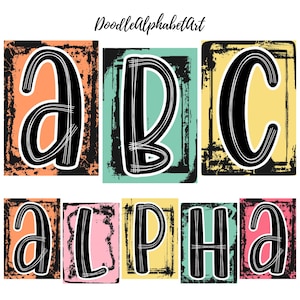 Teacher font PNG, Grunge Blocks with letters in 5 Alphapacks,  Scribbled designs Alphabet PNG Bundle, Handwritten Alphabet PNG  Doodle