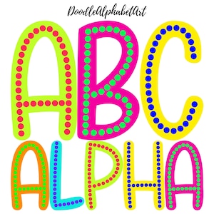 Colorful Dots Letters PNG Bundle, Bright Color, 5 Alpha Sets, Handwritten Font Marquee Alphabet PNG, Digital Dots AlphaPacks for sublimation