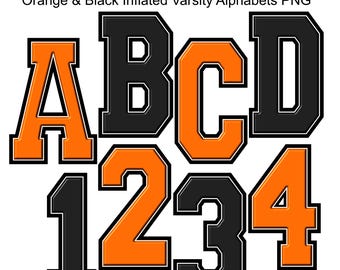 Black and Orange Inflated Varsity Alphabet PNG Bundle, 3D Sports Letters, DIY Crafts