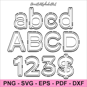 Oulined Dots Doodle Alphabet Handwritten Letters SVG PNG Eps Pdf Dxf, Digital Blank & Transparent Background Png Svg, Fill Your Own colors