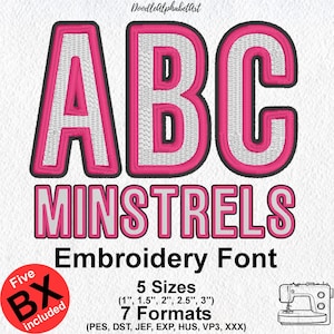 Minstrels Satin and Fill Stitches, 5 Sizes 7 Formats, 5 BX files, 3-Color Machine Embroidery Design, Instant Download PES DST Files and more
