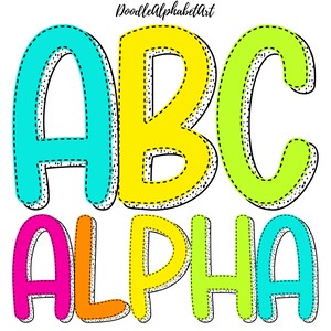 Doodle Letters PNG, Dalmatian Dots Alphabet Bundle, Bright Color, 5 Alpha Sets, Handwritten AlphaPack PNG, Digital Sublimation