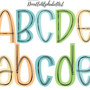 Summer Pastel Color Palette Scribble letters PNG ,Hand Drawn Doodle Alphabet PNG Bundle for Sublimation print or creative DIY projects