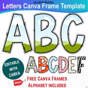 Drag and Drop Letters and Numbers, Canva Frame Template Editable Digital Download, Fill your own Uppercase Doodle Alphabet Canva Template