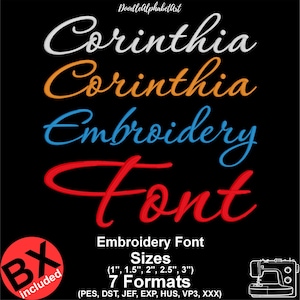 Corinthia Script Embroidery Font: Satin Stitch Design (5 Sizes, 7 Formats) (Digital Download