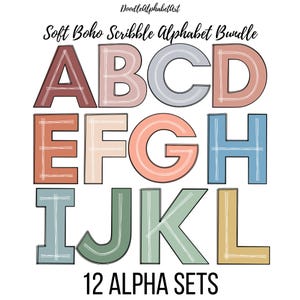 Soft Boho Scribble Doodle Alphabet PNG, Scribble Letters PNG, Boho-Inspired Colors, Outline Doodle Font Png for Sublimation & DIY Crafts