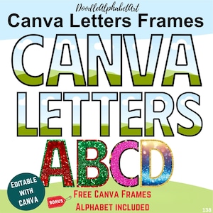 Canva Doodle Alphabet Letters, Two frames to fill, Bold look, Hand Lettering Fonts, Drag and Drop Photo, Pattern or color, Digital Downloads
