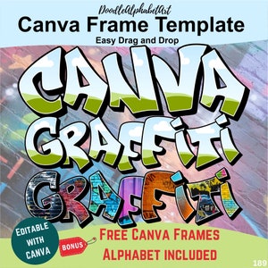 Graffiti Canva Frames Alphabet Letters, Urban Street Art Graffiti Font Style, Editable Canva Frames, Drag and Drop Photo, Patterns or colors