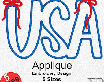 Coquette Bow Usa Applique Embroidery Design, 5 Sizes and 7 Formats, Coquette American 4th Of July Embroidery Design,  Instant Download