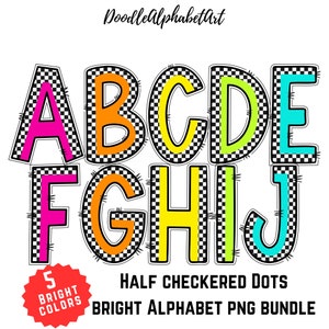Checkered Doodle Letters PNG Bundle: Vibrant Alpha Sets (Digital Download)