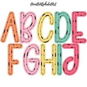 Bubble-Point Curve Scribble Letters PNG, Teacher Color Palette, 5 Alpha Pack, Doodle Alphabet PNG, Handwritten Letters Digital Download
