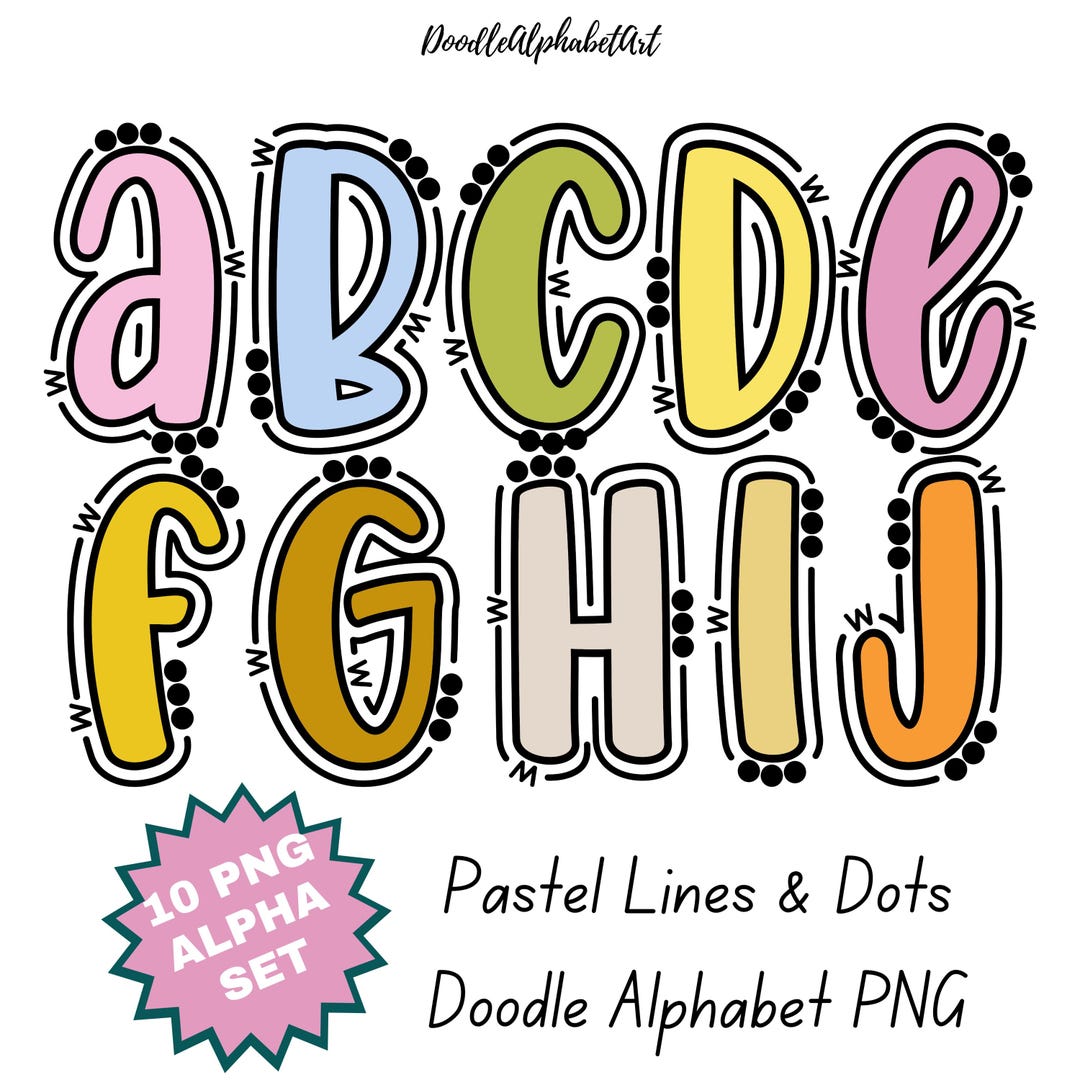 Pastel Lines and Dots Alphabet PNG Doodle Bundle, 10 Pastel Colors, Digital Hand Drawn Outlined Letters for Sublimation Designs & DIY Crafts - Etsy Japan