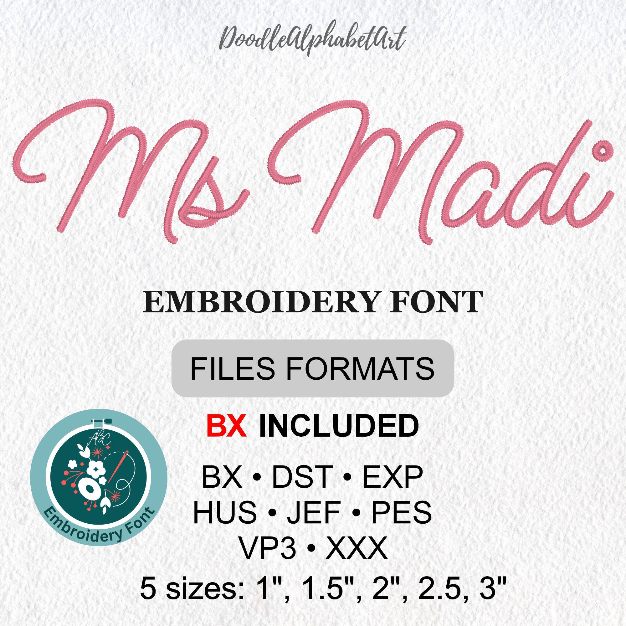 Ms Madi Satin Stitch Embroidery Font: Cursive Script (digital Download ...