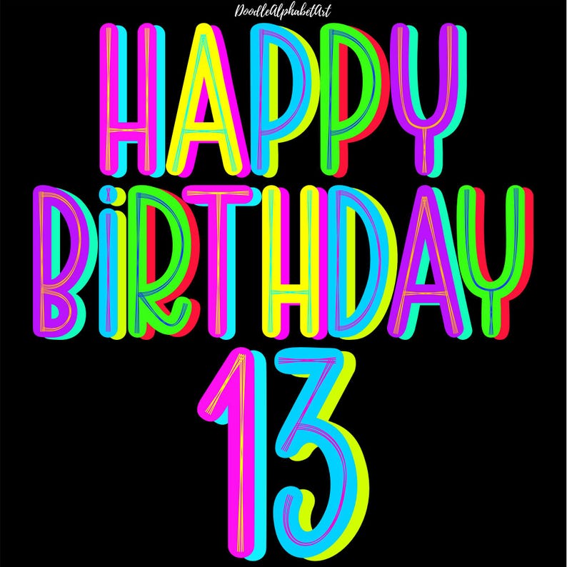 Happy birthday design with Neon Scribble Doodle Alphabet PNG Bundle
