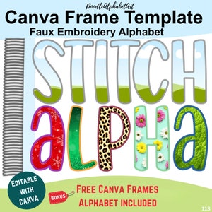Canva Frame Doodle Alphabet: Faux Embroidery Stitch Letters (Digital Download)