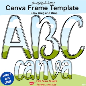 Canva Frames Scribble Doodle Font Sketch Template, Easy Drag and Drop photos or PNG patterns, Fill Custom colors Alphabet frames