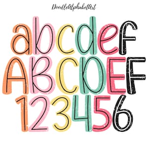 Center Line Grunge Letters PNG Bundle, Teacher Color Palette, 6 Alpha Sets, Handwritten Digital Download for Crafters & sublimation designs