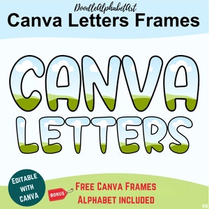 Bubble Letters Canva Frames, Bubbly Font alphabet, Easy Drag and Drop Photo or Patterns Fill Custom colors, editable Canva Frame Designs