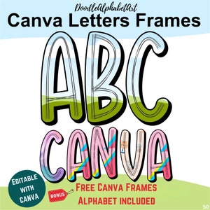Scribble Canva Frame Letters, Digital Hand-drawn doodle Alphabet Comic Font, Easy Drag and Drop Photo or Patterns, Fill with your own Colors