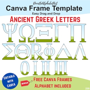 Canva Frames Ancient Greek Letters with Outline, Drag and Drop Photos patterns or fill your own colors Greek Alphabet Frames Template