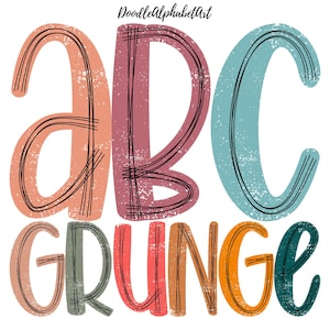 Boho Distressed Letters Bundle with 10 Scribble Alpha Sets - Grunge Alphabet, Hand Drawn Sublimation PNG Designs for Digital Downloads